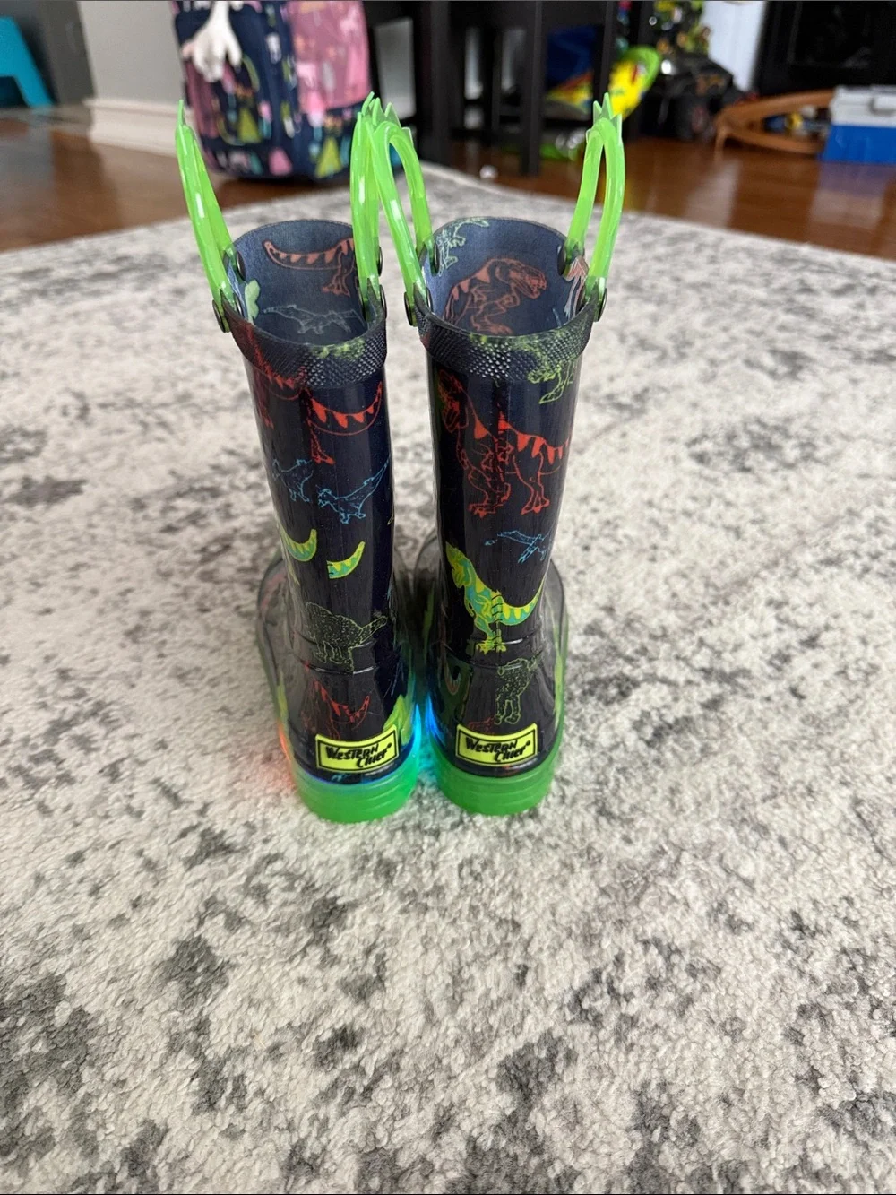Kids Green Dino Rain Boots that light up